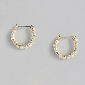 Estele Gold Plated Sparkling Earrings with Pearls for Women