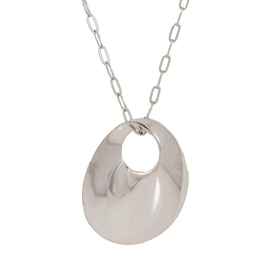 ESTELE RHODIUM plated   chain with holographic silver circle pendant