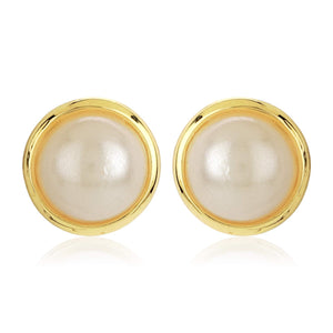 Estele Valentines Day Gift For Her Gold Tone Plated Round Pearl Small Stud Earrings for women