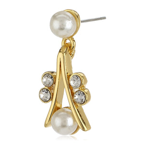 Gold Tone Plated White Crystl Stone Necklace With Earrings