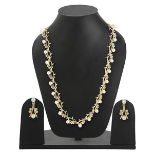 Gold Tone Plated White Crystl Stone Necklace With Earrings