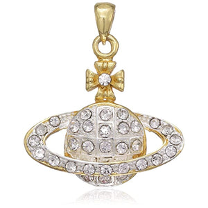 Estele gold plated Planet with a ring studded with white stones pendant for women