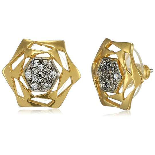 Estele  Gold and Silver Plated American Ruby Nakshatra Sparkle Stud Earrings for Women