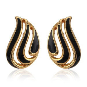 Black Enamel & Gold Leaf Stud Earring