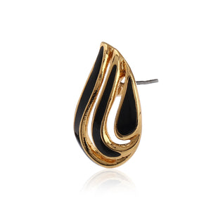 Black Enamel & Gold Leaf Stud Earring
