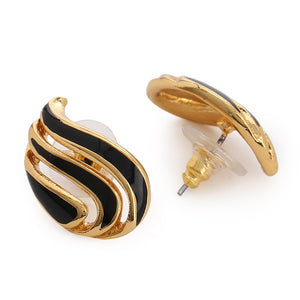 Black Enamel & Gold Leaf Stud Earring