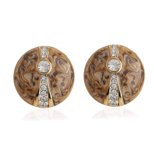 Estele  Gold Plated Brass Stud with Grey Colour Enamel and White Crystal Stone Earrings for Women