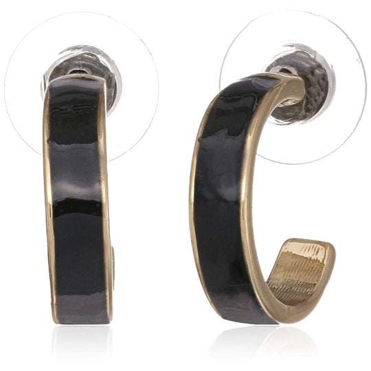 Estele Non Precious Metal Gold Tone Black broad enamel Hoop Earrings for Womens