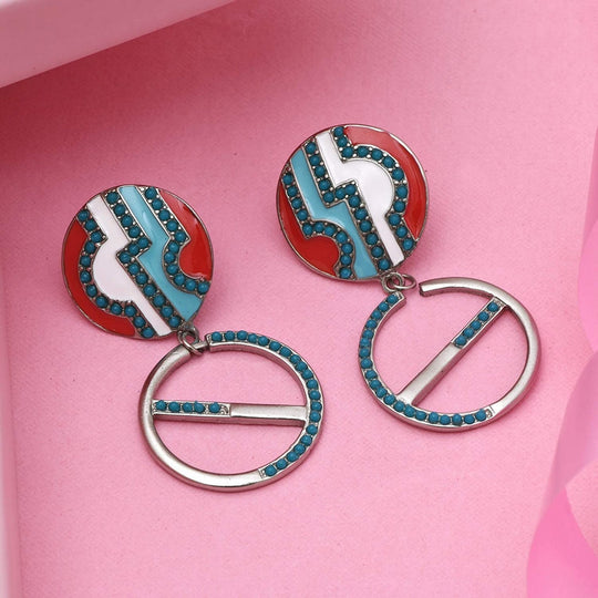 Estele gold plated Circle shape Mosaic print Dangle partywear Earrings  for women