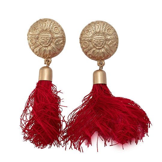 Estele Gold Plated Designer Egyptian red tassel Earrings for women