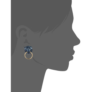 Estele Gold Plated Designer Black Lion head with gold ring Stud Earrings For Women