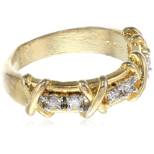 Estele  gold plated fancy band type ring with American diamond for women (non adjustble)