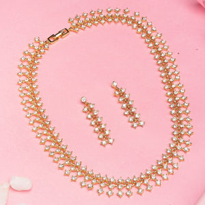Estele 24 Kt Gold Plated Fancy CZ Necklace Set with American Diamonds for Women