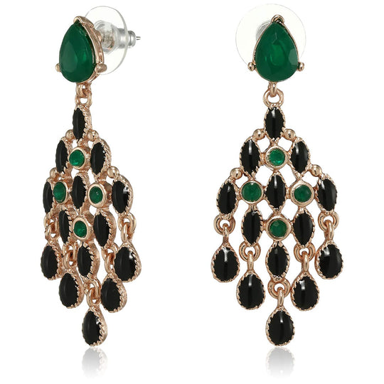 Estele Black and Green trendy Chandelier Earrings for women
