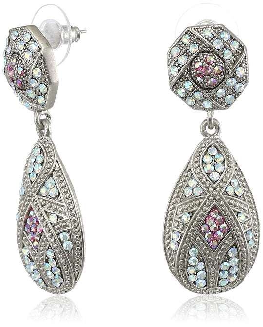 Estele silver oxidised fashion earrings with purple stone for women