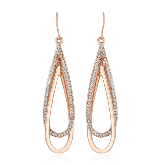 Estele Rose Gold Plated Water Drop Shaped Earrings with Crystals for women