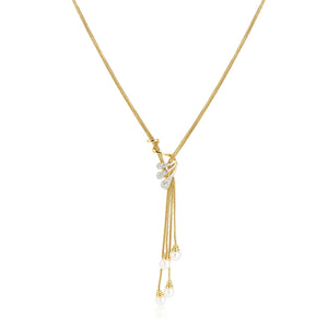 Estele - 24 CT gold plated trendy Glass Pearl Tassel Necklace set