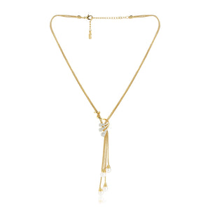 Estele - 24 CT gold plated trendy Glass Pearl Tassel Necklace set