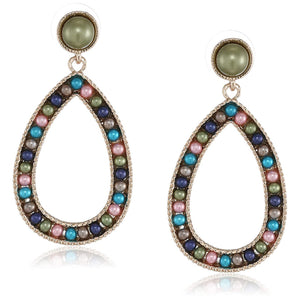 Estele multi colour bead earrings with green top for women