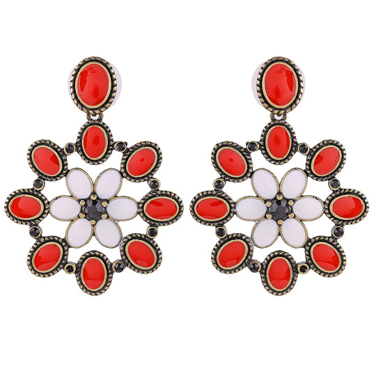 Estele red flower fancy stylish hanging earrings for women