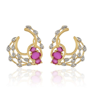 Estele Valentines Day Jewellery Earrings - Gold Plated Alloy Metal Pink & White American Diamond Stone Stone Stud Earrings For Girls & Women
