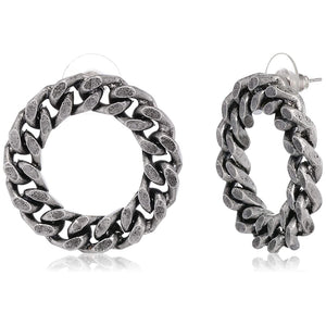 Estele Oxidized Silver Plated Designer Chain mail hoop Stud Earrings  for women