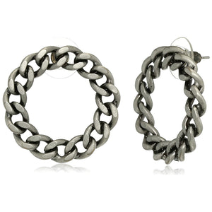 Estele Oxidized Silver Plated Designer Cuban chain circle Stud Earrings for women
