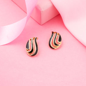 Black Enamel & Gold Leaf Stud Earring