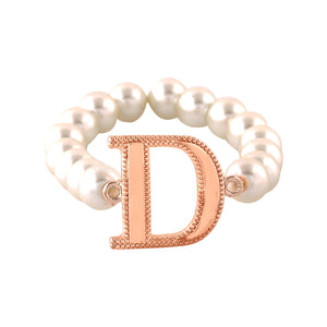 Estele Rose Gold Plated Dazzling "D" Letter Glass Pearl Bracelet for Women