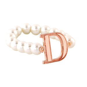 Estele Rose Gold Plated Dazzling "D" Letter Glass Pearl Bracelet for Women