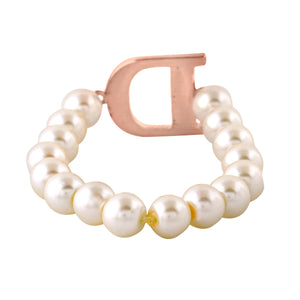 Estele Rose Gold Plated Dazzling "D" Letter Glass Pearl Bracelet for Women