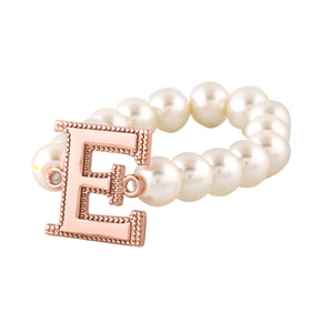 Estele Rose Gold Plated Elegant "E" Letter Glass Pearl Bracelet for Women
