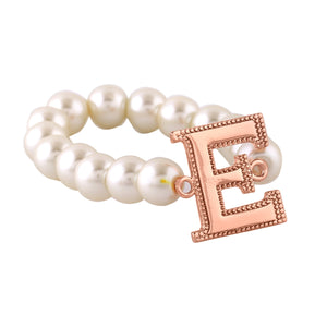 Estele Rose Gold Plated Elegant "E" Letter Glass Pearl Bracelet for Women