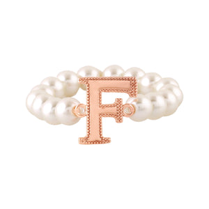 Estele Rose Gold Plated Fascinating "F" Letter Glass Pearl Bracelet for Women