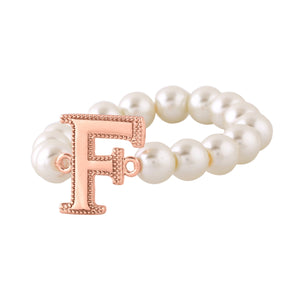 Estele Rose Gold Plated Fascinating "F" Letter Glass Pearl Bracelet for Women