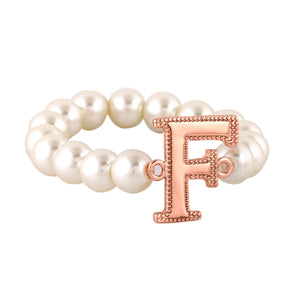 Estele Rose Gold Plated Fascinating "F" Letter Glass Pearl Bracelet for Women
