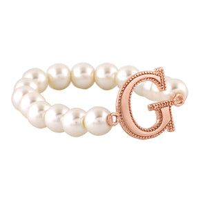 Estele Rose Gold Plated Glowing "G" Letter Glass Pearl Bracelet for Women
