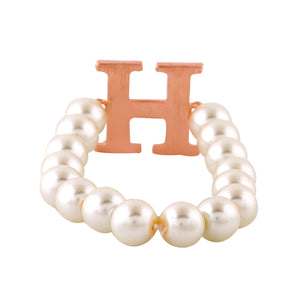 Estele Rose Gold Plated Heavenly "H" Letter Glass Pearl Bracelet for Women