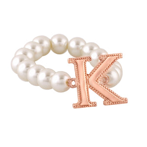 Estele Rose Gold Plated Kindly "K" Letter Glass Pearl Bracelet for Women
