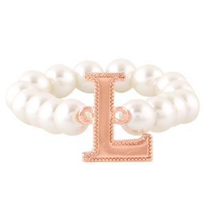 Estele Rose Gold Plated Lovable "L" Letter Glass Pearl Bracelet for Women