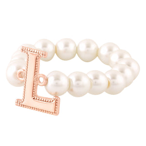 Estele Rose Gold Plated Lovable "L" Letter Glass Pearl Bracelet for Women