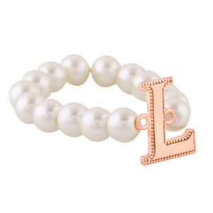 Estele Rose Gold Plated Lovable "L" Letter Glass Pearl Bracelet for Women