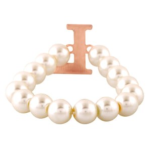 Estele Rose Gold Plated Lovable "L" Letter Glass Pearl Bracelet for Women
