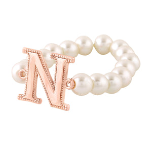 Estele Rose Gold Plated Nestled "N" Letter Glass Pearl Bracelet for Women