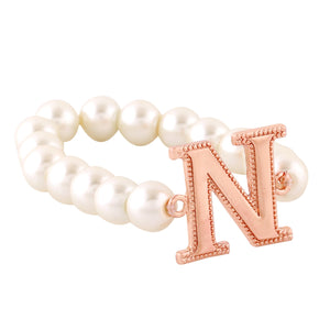 Estele Rose Gold Plated Nestled "N" Letter Glass Pearl Bracelet for Women