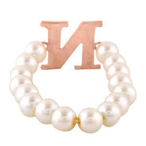 Estele Rose Gold Plated Nestled "N" Letter Glass Pearl Bracelet for Women