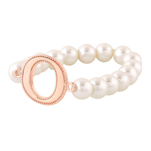 Estele Rose Gold Plated Opulent "O" Letter Glass Pearl Bracelet for Women