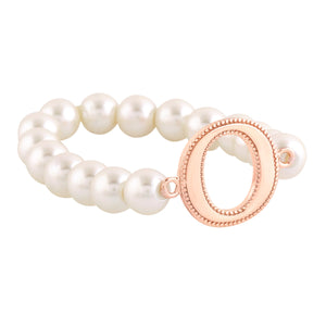 Estele Rose Gold Plated Opulent "O" Letter Glass Pearl Bracelet for Women
