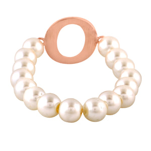 Estele Rose Gold Plated Opulent "O" Letter Glass Pearl Bracelet for Women