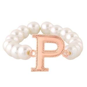 Estele Rose Gold Plated Pretty "P" Letter Glass Pearl Bracelet for Women